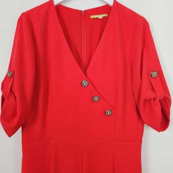 Gianni Bini Red V-Neck Pockets Tab Short Sleeve Jumpsuit Size 12 - Picture 5 of 8